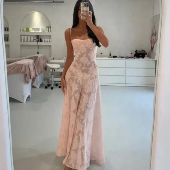 chinese dress ladies House of CB Seren Vintage Cream Floral Lace Back Maxi Dress